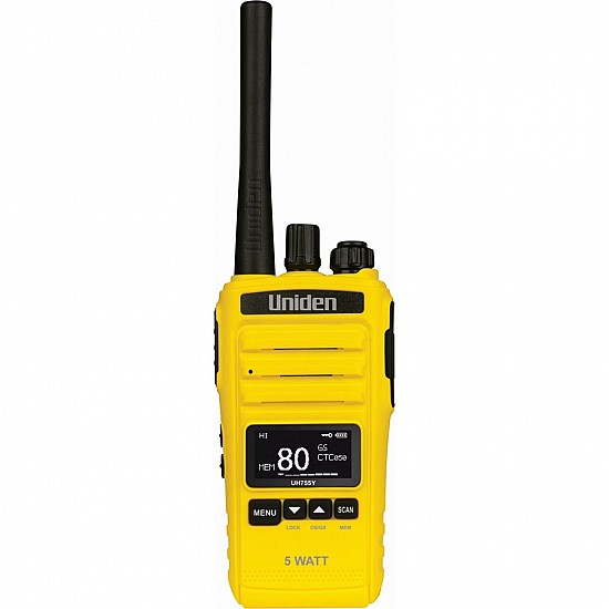 Uniden UH755 CH Yellow 5 Watt UHF CB Splashproof Handheld Radio