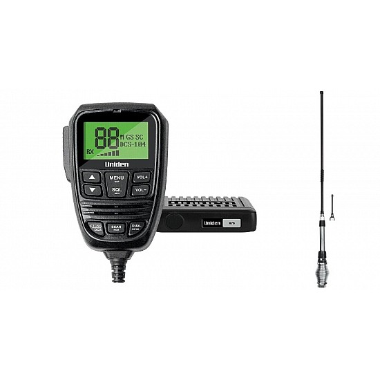 Uniden X76 UHF CB with 5w 80ch LCD mic+ AT880 Twin Uhf Antenna