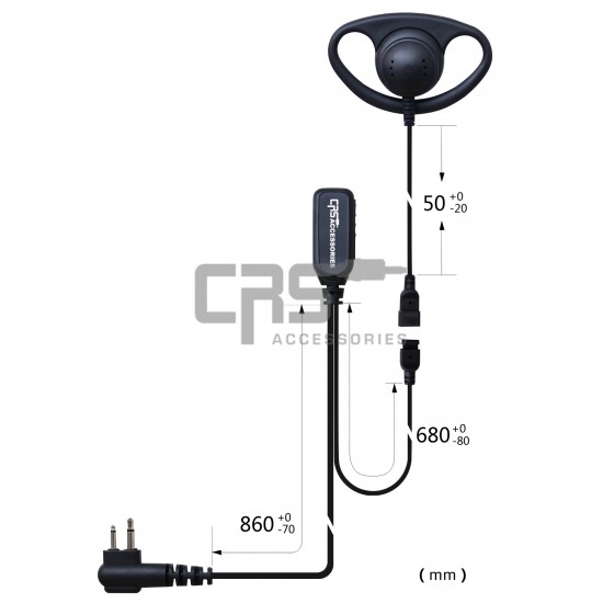 2 Wire D Hook Headset with Inline PTT / Microphone